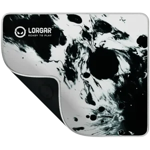 full print white and black design, bottom is black rubber with embossed LORGAR logo with double side edge stitching