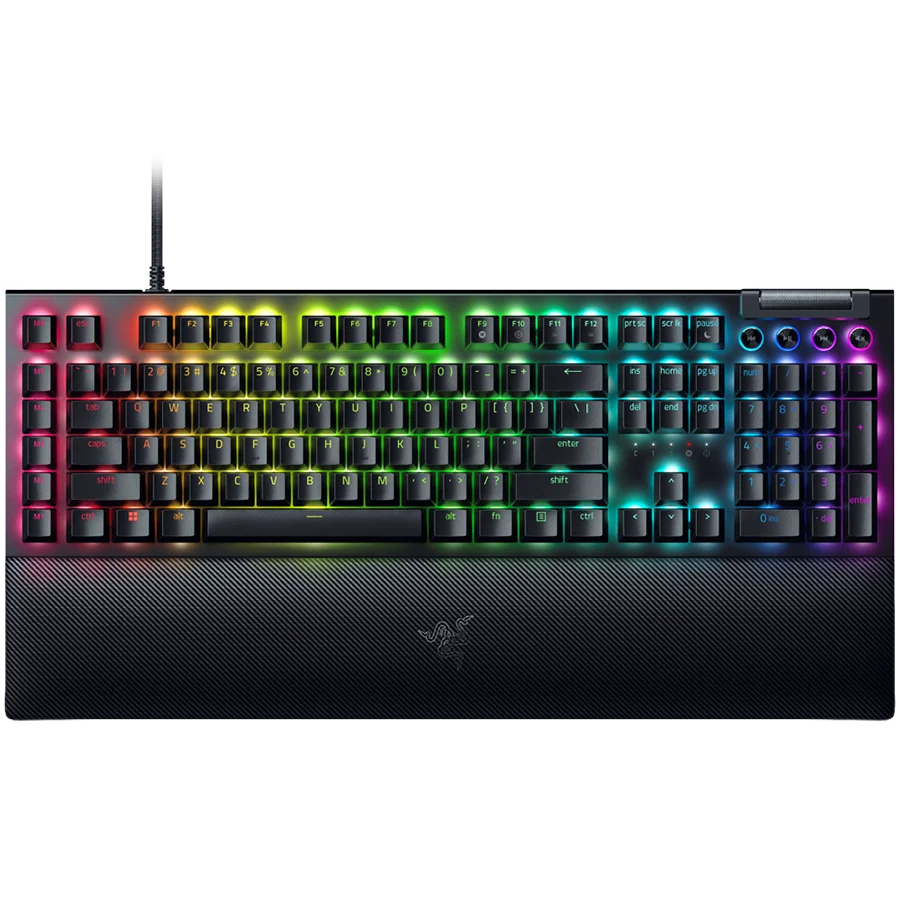 Razer BlackWidow V4 Pro Mechanical Gaming Keyboard, US Layout, Green Switch, Razer Chroma™ RGB, Command Dial, 8 Macro Keys, Lubricated Stabilizers, Media Keys, Magnetic Wrist Rest, USB Passthrough, Up to 8000 Hz Polling Rate, Detachable Type C Cable