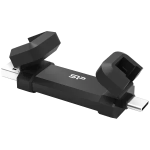 Silicon Power 1TB DS72 Dual USB-C/USB 3.2 Gen 2, Portable External SSD, Steam Deck and iPhone 15 Pro, R/W: up to 1050MB/s; 850MB/s, Black