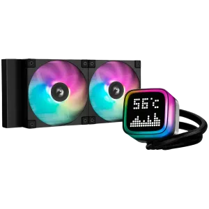 DeepCool LP240, 240mm CPU Liquid Cooler, 2x120mm ARGB PWM Fans, Dot-matrix Screen, Anti-Leak Technology, Black, LGA1851/1700/1200/1151/1150/1155, AMD AM5/AM4, 5Y, R-LP240-BKMSNC-G-1