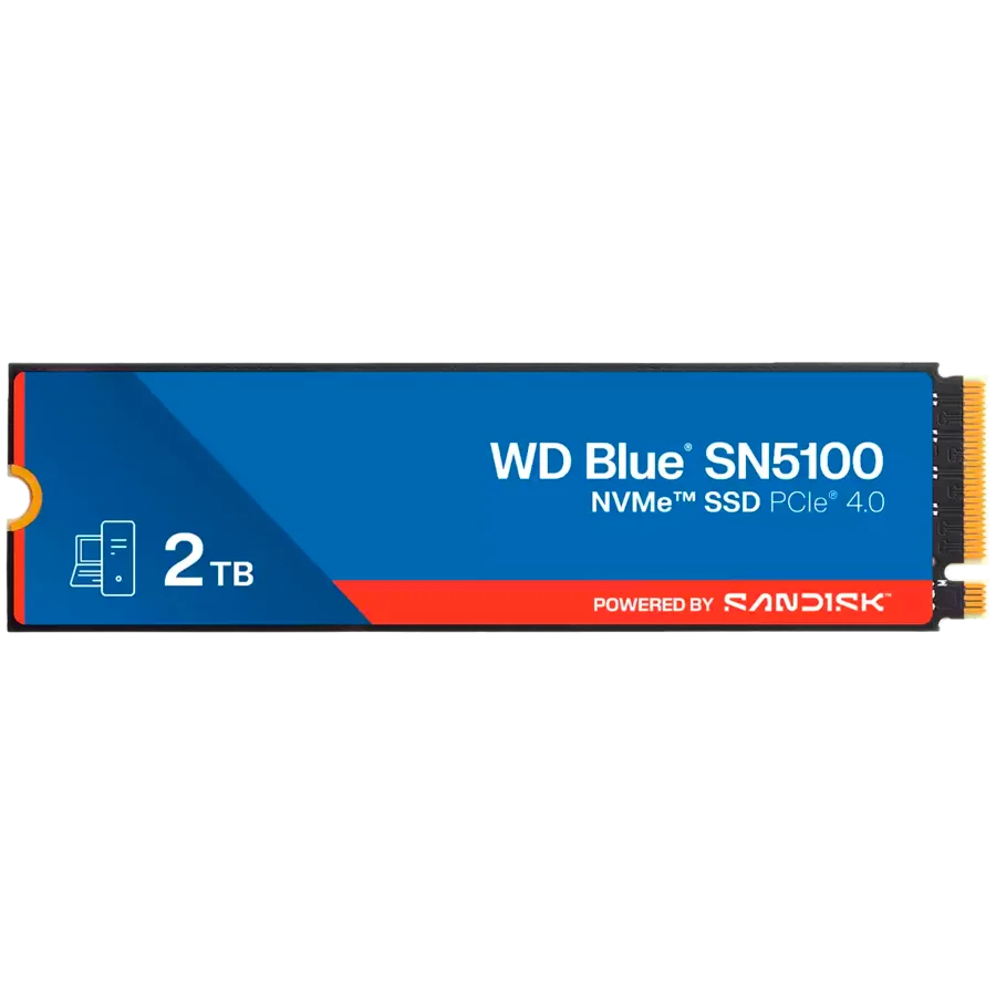 SSD POWERED BY SANDISK WD Blue SN5100 2TB M.2 2280 PCIe Gen4 x4 NVMe QLC 3D, Read/Write: 7100/6700 MBps, IOPS 1000K/1300K, TBW: 900