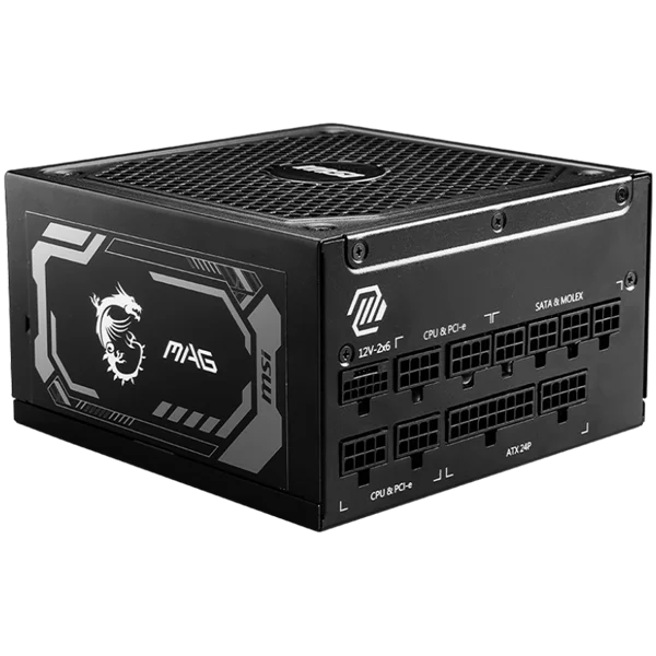 MSI MAG A1250GL PCIE5 Power Supply 1250W, 80 PLUS Gold, 135 mm Fan Size, Protections: OCP/OVP/OPP/OTP/SCP/UVP, Active PFC Design, Flat Cable Equipment, Dimensions: 150mmx150mmx86mm, 5Y Warranty