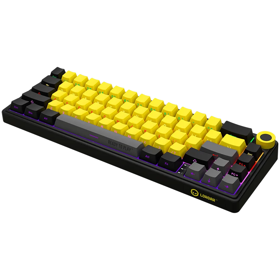 LORGAR KBP70MW, Wireless 65% Mechanical Gaming Keyboard Pro, Black/yellow, EN layout