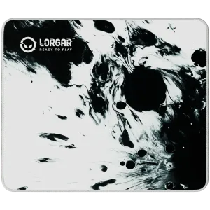 full print white and black design, bottom is black rubber with embossed LORGAR logo with double side edge stitching
