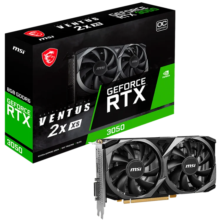 MSI Video Card Nvidia GeForce RTX 3050 VENTUS 2X XS 8G OC, 8GB GDDR6, 128bit, Boost: 1807 MHz, 2560 CUDA Cores, PCIe 4.0, 1x DP 1.4a, 1xHDMI 2.1a, 1xDL-DVI-D, RAY TRACING, Dual Fan, 500W, 3Y