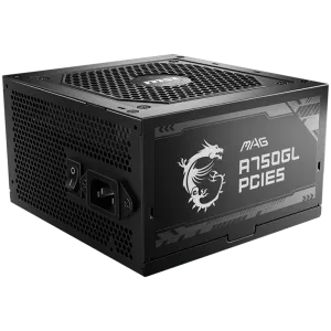 MSI MAG A750GL PCIE5, 750W, 80 Plus Gold, ATX Form Factor, 100~240 Vac Input Voltage, 47Hz ~ 63Hz Input Frequency, 120 mm Fan, 140 x 150 x 86mm, Active PFC, OCP, OVP, OPP, OTP, SCP, UVP, ATX, 2xEPS, 4XPCi-E, 8xSATA, 4xMOLEX, 1xFDD, 7Y