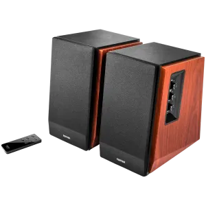 Edifier R1700BT 2.0 Bookshelf Speakers, BT V5.1, RCA, 0.75-inch Tweeters, 4-inch Drivers, 66W (RMS), Control Knobs and Remote Control, Brown