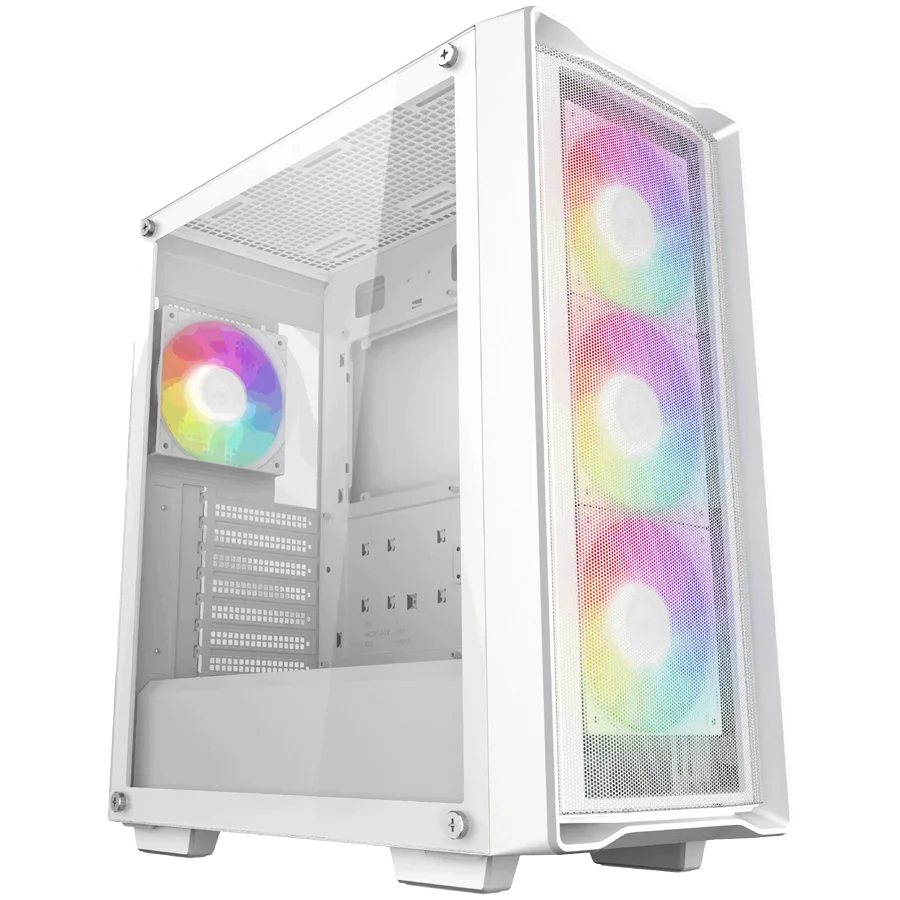 DeepCool CC560 MESH WH V2, Mid Tower, Mini-ITX/Micro-ATX/ATX, 2xUSB3.0, 1xAudio, 4x120mm Pre-Installed ARGB Fans, Tempered Glass, Mesh Panel, White, R-CC560-WHAMA4-G-2