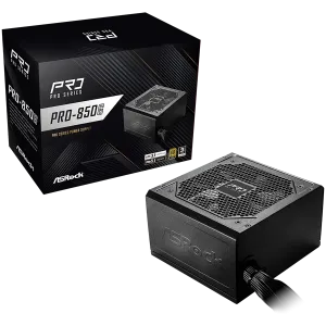 Asrock PRO-850G, 850W, 80 Plus GOLD, Non Modular PSU, 1x EPS 12V CPU(4+4pin), 2x PCIe (6+2pin), 2x 4-pin connectors, 4x SATA, OCP, SCP, OVP, UVP, OTP, OPP protections, 120 mm Fan, ATX 3.1, 3Y warranty