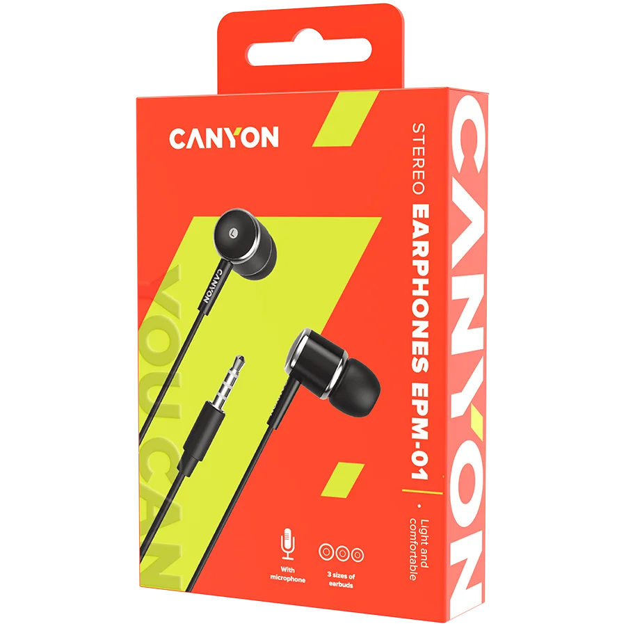 CANYON Stereo earphones with microphone, Black CANYON Stereo earphones with microphone, Black