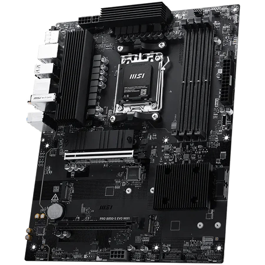 MSI PRO B850-S EVO WIFI, ATX, Socket AM5, 4x DDR5 Dual Channel up to 8200(OC)MHz, 2x PCIe x16 slot, 3x M.2 slot, 4x USB 2.0, 2x USB 5Gbps, 2x USB 10Gbps, 1x USB 10Gbps Type-C, HDMI, DP, 7.1 HD Audio, 5G LAN, WiFI 7, BT, 3Y