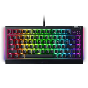 Razer BlackWidow V4 75%, Gaming Keyboard, US Layout, Razer Chroma RGB, Hot-swappable Design, Detachable Type C Cable, PCB & Case sound dampening foam, Up to 8,000 Hz polling rate, Doubleshot ABS Keycaps, Magnetic Plush Leatherette