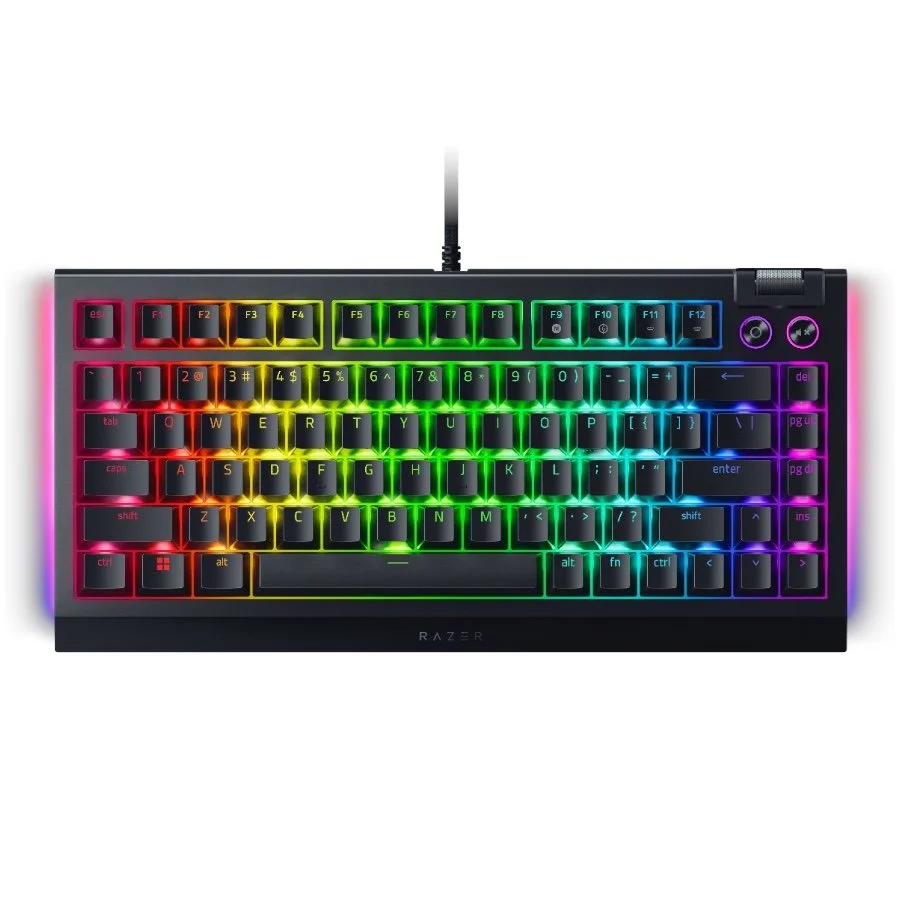 Razer BlackWidow V4 75%, Gaming Keyboard, US Layout, Razer Chroma RGB, Hot-swappable Design, Detachable Type C Cable, PCB & Case sound dampening foam, Up to 8,000 Hz polling rate, Doubleshot ABS Keycaps, Magnetic Plush Leatherette