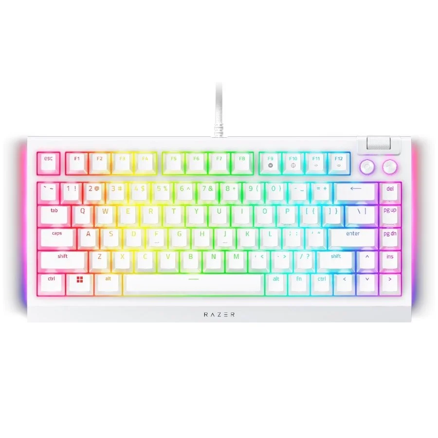 Razer BlackWidow V4 75% White, Gaming Keyboard, US Layout, Hot-swappable Design, Compact 75% Layout with Aluminum Case,  Mechanical Switches (Tactile), Razer Chroma RGB, Dedicated media roller with 2 dedicated media buttons, Detachable Type C Cable