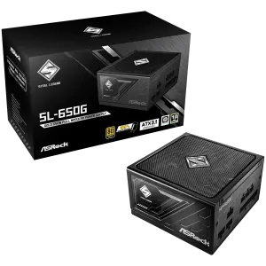 Asrock SL-650G, 650W, 80 Plus GOLD, Fully Modular PSU, Japanese Capacitors, 2x EPS 12V CPU(4+4pin), 2x PCIe (6+2pin), 3x 4-pin connectors, 6x SATA, OCP, SCP, OVP, UVP, OTP, OPP protections, 135 mm Axial Fan, ATX 3.1