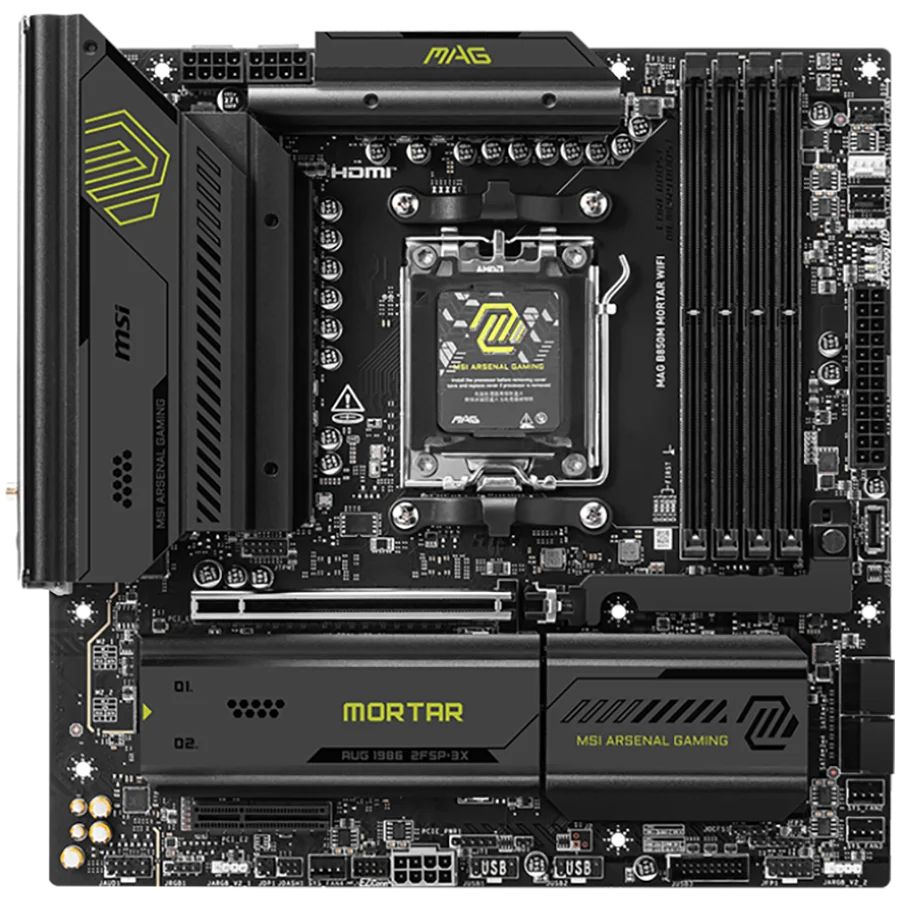 MSI B850M MORTAR WIFI, mATX, Socket AM5, 4x DDR5 Dual Channel DDR5 up to 8200(OC)MHz, 1x PCIe x16 slot, 3x M.2 slot, 4x USB 5Gbps, 1x USB 10Gbps Type-C, 1x USB 20Gbps Type-C, HDMI, DP, 7.1 HD Audio, 5G LAN, WiFI 7, BT, 3Y