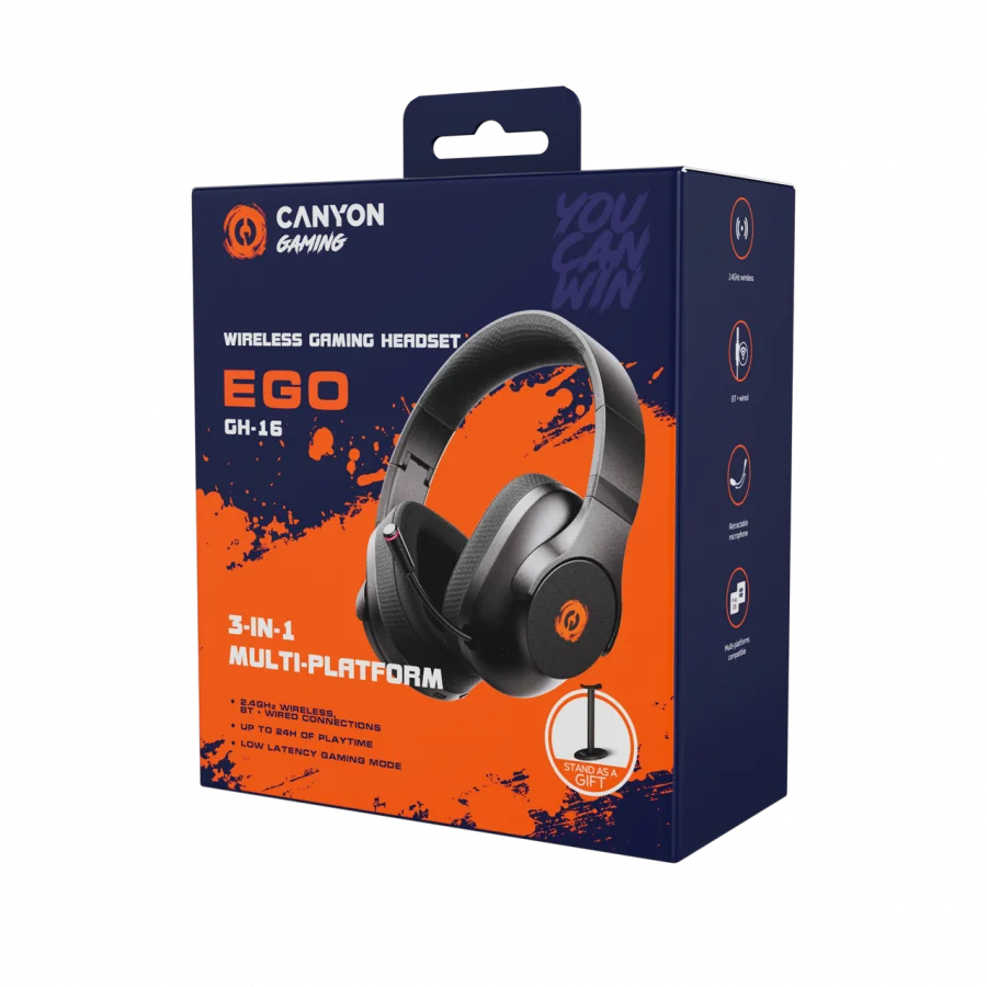 CANYON headset EGO GH-16 3in1 2.4Ghz+BT Black CANYON headset EGO GH-16 3in1 2.4Ghz+BT Black