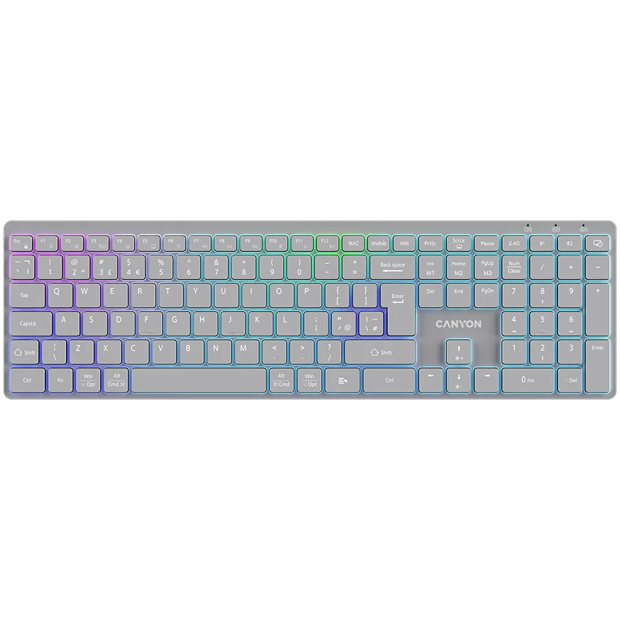 CANYON keyboard HKB-W11 UK/US RGB Dual Mode Wireless Grey