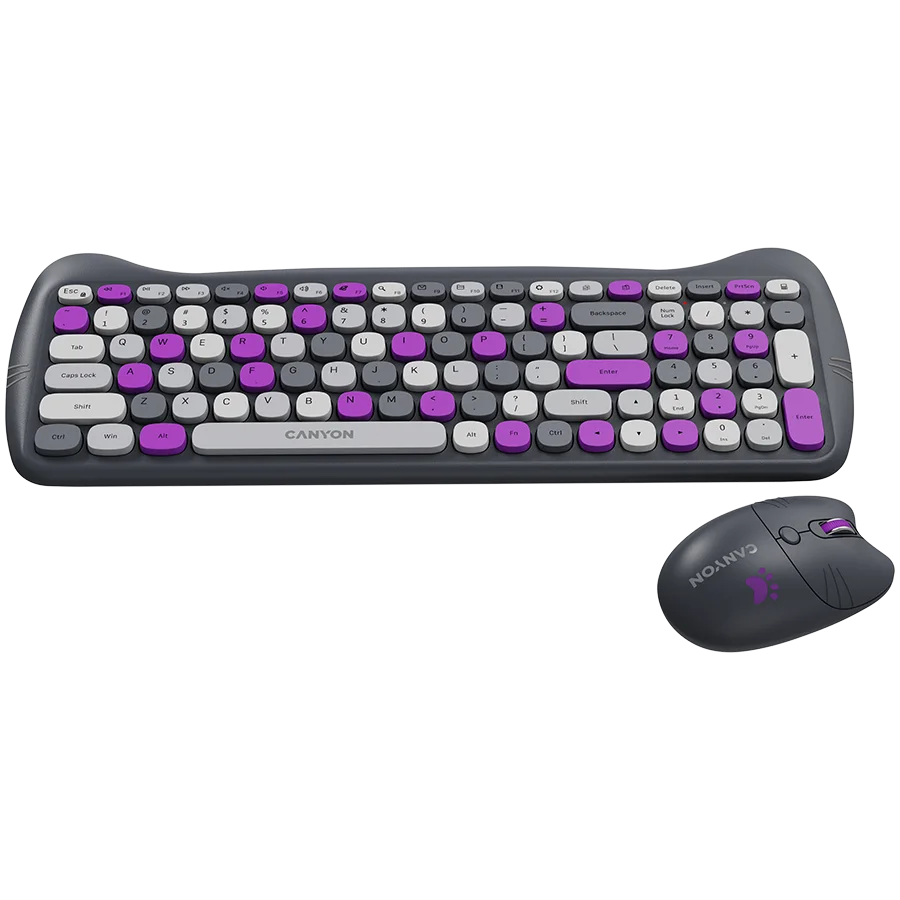 CANYON HSET-W6 EN Keyboard+Mouse Kitty Edition AAA+АА Wireless Violet