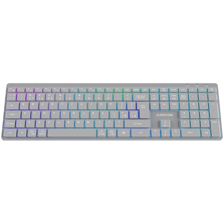 CANYON keyboard HKB-W11 UK/US RGB Dual Mode Wireless Grey