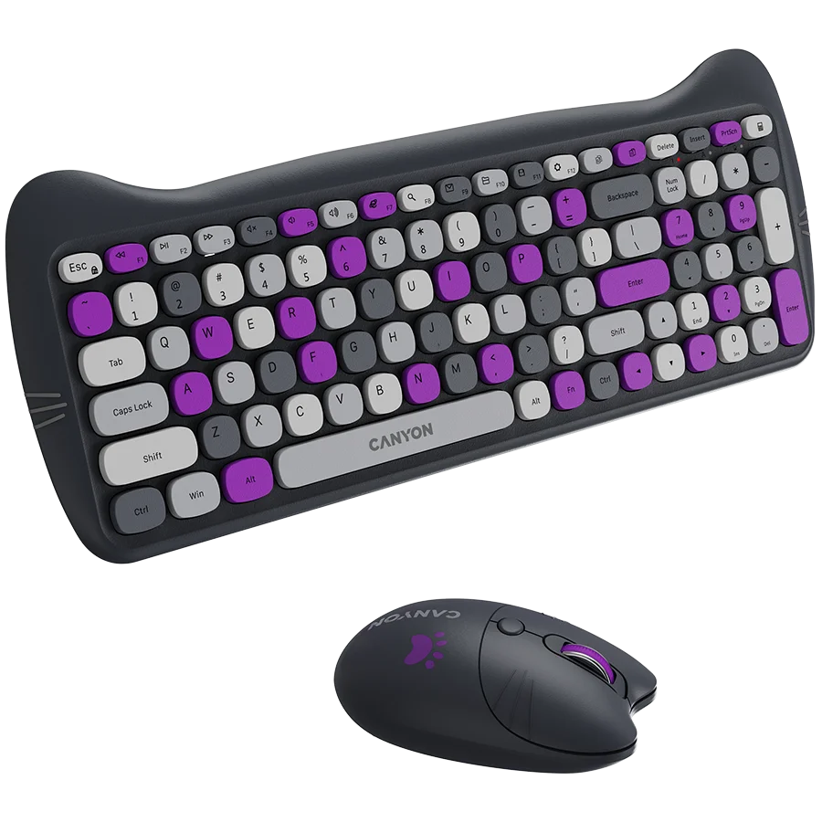 CANYON HSET-W6 EN Keyboard+Mouse Kitty Edition AAA+АА Wireless Violet