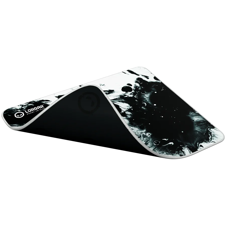 Full print white and black design, Bottom is black rubber with embossed LORGAR logo, with double side edge stitching