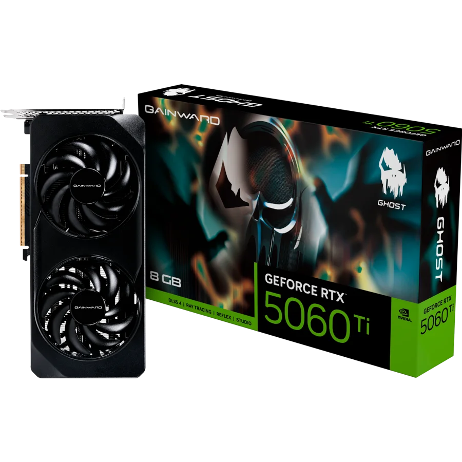 Gainward GeForce RTX 5060Ti Ghost 8GB GDDR7 128 bit, 1x HDMI 2.1b, 3x DP 2.1b, 2 Fan, 1x 8-pin pwr connector, 600W, 262.1 x 126.3 x 40.1 mm, NE7506T019P1-GB2062B