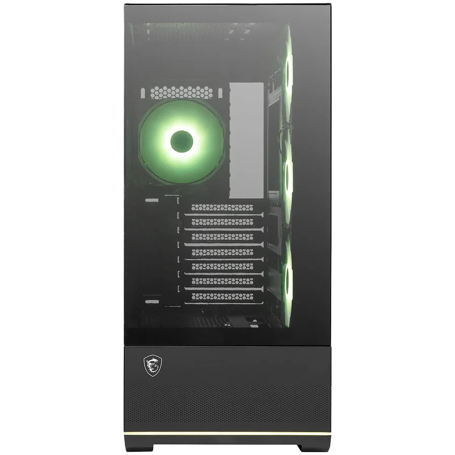 MSI MAG PANO 110R PZ, Mid-Tower, ATX/M-ATX/ITX, 2x USB 3.2, 1x USB Type-C 20Gbs, 1x Audio/Mic, LED Button, ARGB Hub, 4x 120mm ARGB Fans, ARGB Fan Hub, Mesh Panel, Tempered Glass, Black