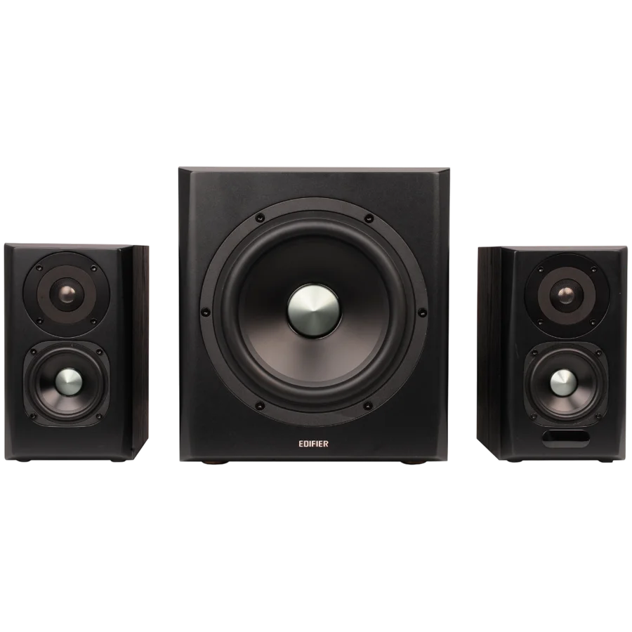 Edifier S351DB 2.1 Audio System, BT V5.1, Optical, Coaxial, RCA, 8-inch Subwoofer, 3.5-inch Drivers, 0.75-inch Tweeters, 150W (RMS), Control Knobs and Remote Control, Black