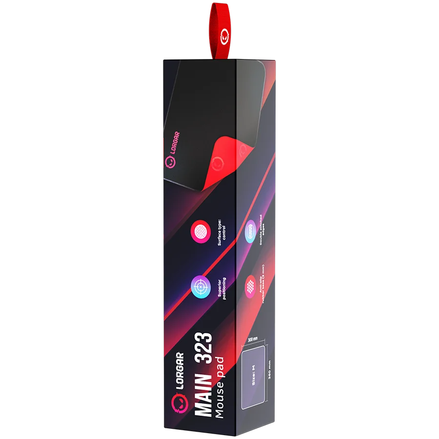 Lorgar Main 323, Gaming mouse pad, Precise control surface, Red anti-slip rubber base, size: 360mm x 300mm x 3mm, weight 0.21kg