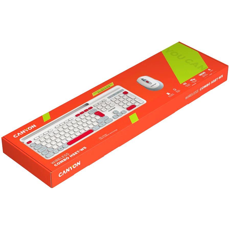 CANYON HSET-W5 EN Keyboard+Mouse AAA+AA Wireless White