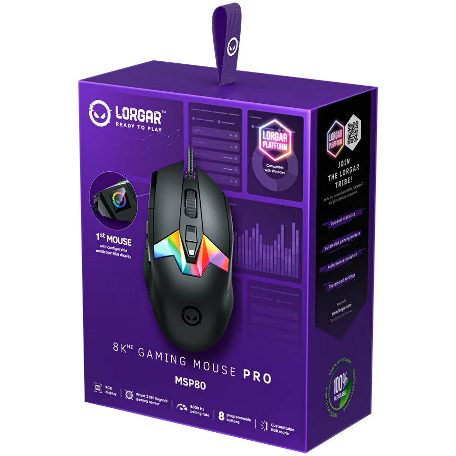 LORGAR MSP80, 8000 Hz Gaming Mouse Pro, Black