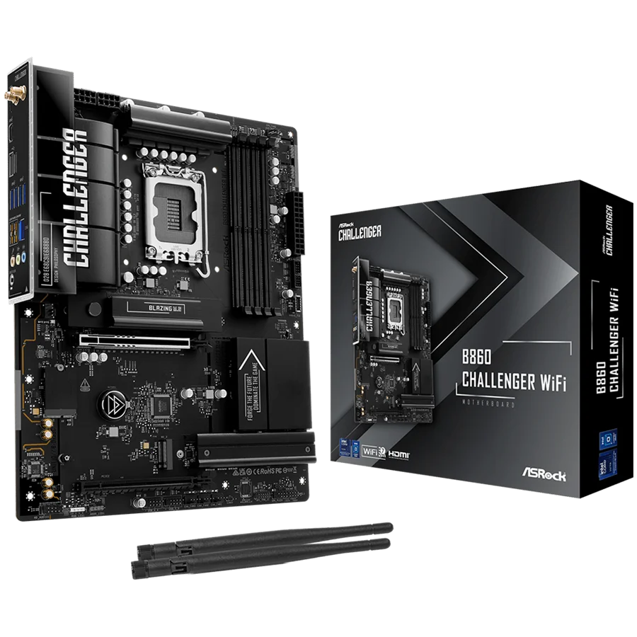 ASROCK MB Desktop B860 Challenger Wi-fi, S.1851, 4x DDR5, 1x PCIe 5.0 x16, 1x PCIe 4.0 x4, 1x Blazing M.2, 2x Hyper M.2, 4x SATA 3, 2x USB-C, 7x USB 3.2, 6x USB 2.0, 1x RJ-45 2.5GB Lan, 802.11be Wi-Fi 6E + Bluetooth 5.4, ATX