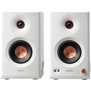 Edifier MR5 Active Studio Monitors (Tri-amped), BT V6.0, Balanced XLR, Balanced TRS, RCA and AUX, with headphone output, 5-inch woofers, 3.75-inch mid-range drivers, and 1-inch silk dome tweeters, 110W (RMS), Room Acoustic Compensation, White