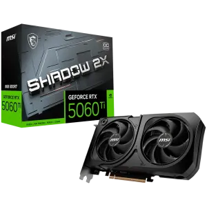 MSI Video Card NVIDIA GeForce RTX 5060 Ti 8G SHADOW 2X OC PLUS, 8GB GDDR7, 128-bit, 2617 MHz Boost, 4608 CUDA Cores, PCIe 5.0 (x8), 3x DP 2.1b, HDMI 2.1b, RAY TRACING, Dual Fan, 180W TDP, 8-pin PCIe Power, G-SYNC, 2-Slot, 3Y