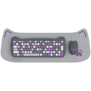 CANYON HSET-W6 EN Keyboard+Mouse Kitty Edition AAA+АА Wireless Violet