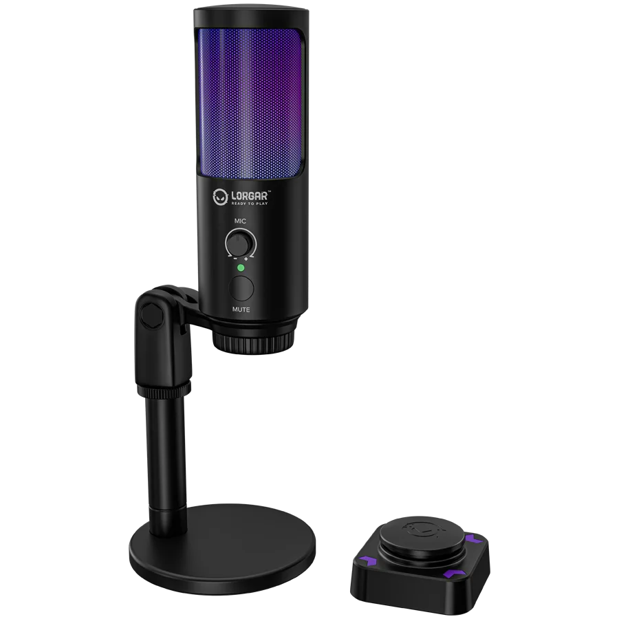 LORGAR SMP40, RGB Microphone with external mute button and metal stand, Black