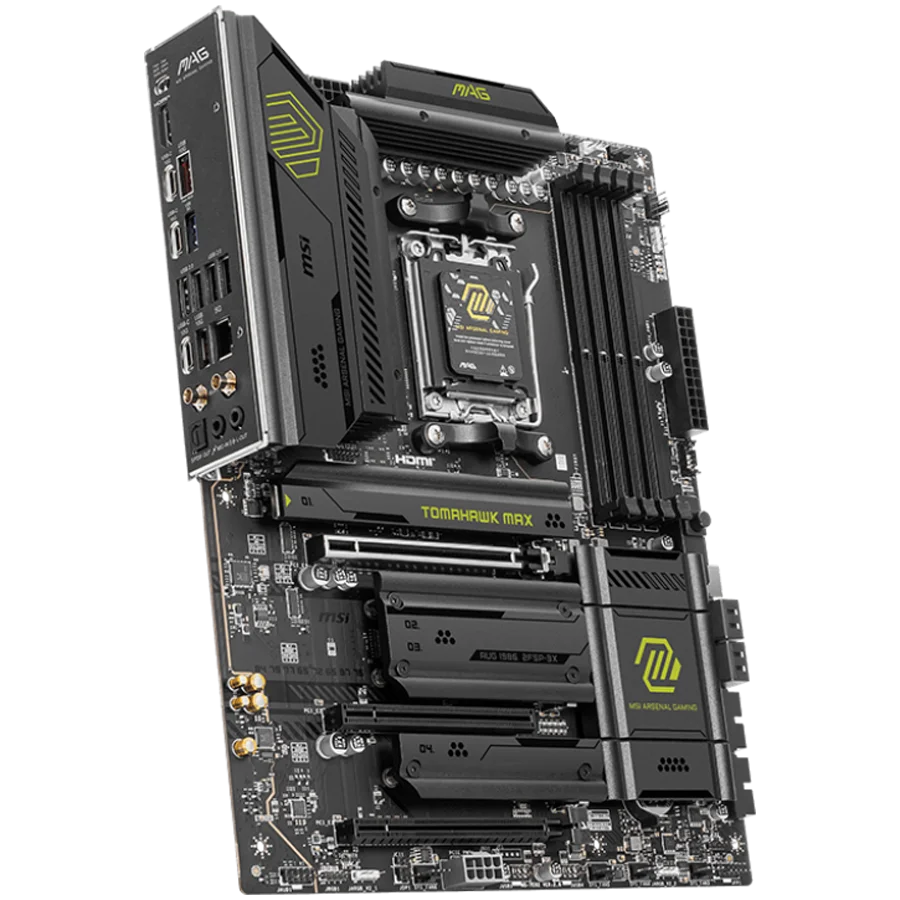 MSI MAG B850 TOMAHAWK MAX WIFI, ATX, Socket AM5, 4x DDR5 Dual Channel DDR5 up to 8400(OC)MHz, 3x PCIe 3.0 x16 slot, 4x M.2 slot, 4x USB 2.0, 1x USB 5Gbps, 2x USB 10Gbps, 3x USB 10Gbps Type-C, HDMI, 7.1 HD Audio, 5G LAN, WiFI 7, BT, 3Y