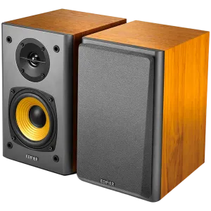 Edifier R1000T4 2.0 Bookshelf Speakers, RCA, 0.5-inch Tweeters, 4-inch Drivers, 24W (RMS), Control Buttons, Brown