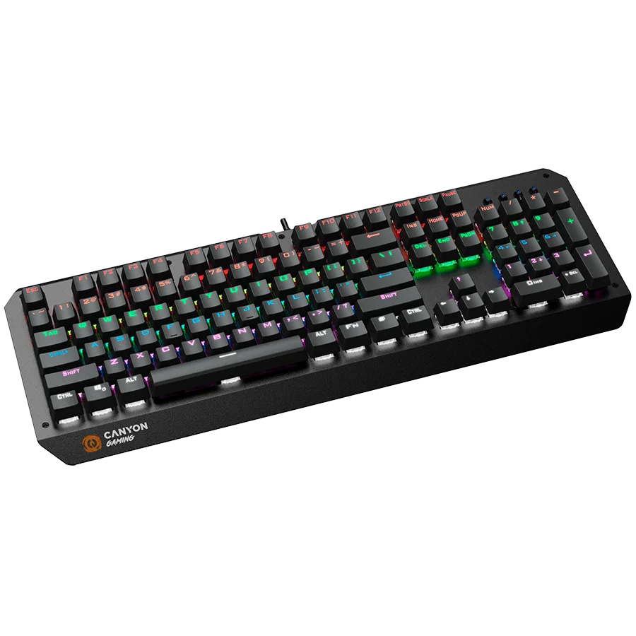 CANYON Hazard GK-6, Wired multimedia gaming keyboard with lighting effect, 108pcs rainbow LED, Numbers 104keys, EN double injection layout, cable length 1.8M, 450.5*163.7*42mm, 0.90kg, color black