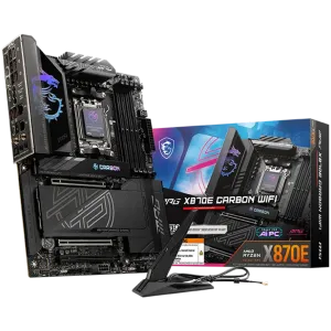 MSI MPG X870E CARBON WIFI, ATX, Socket AM5, 4x DDR5 Dual Channel DDR5 up to 8400(OC)MHz, 3x PCIe 3.0 x16 slot, 4x M.2 slot, 9x USB 10Gbps, 2x 10Gbps Type-C, 2x 40Gbps Type-C, HDMI, 7.1 HD Audio, 2.5+5G LAN, WiFI 7, BT, 3Y