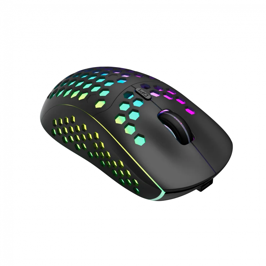 Canyon 7keys Gaming 2.4G wireless mouse, KA8 sensor, DPI up to 1600, rubber coating on panel, Huano 1million switch, 45cm PVC cable, ABS material. 400mAh battery, size: 125.8*63.7*41mm, weight: 95g, Black