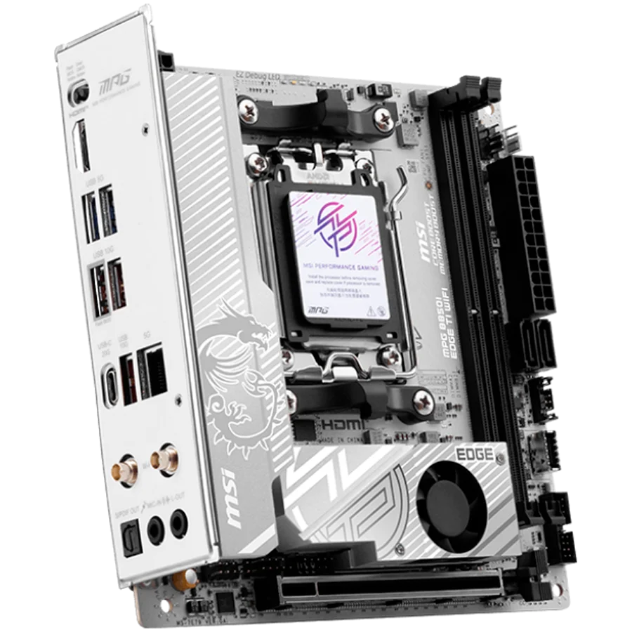 MSI MPG B850I EDGE TI WIFI, mITX, Socket AM5, Dual Channel DDR5 10000+MHz (OC), 1x PCIe x16 slot, 2x M.2 slot, 1x HDMI, 3x USB 3.2 Gen 2, 2x USB 3.2 Gen 1, 1x USB 3.2 Gen2x2 Type C, 7.1 HD Audio, 5Gbps LAN, WIFI, BT, 3Y
