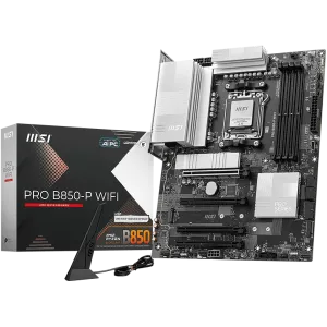 MSI PRO B850-P WIFI, ATX, Socket AM5, 4x DDR5 Dual Channel DDR5 up to 8200(OC)MHz, 4x PCIe 3.0 16 slots, 3x M.2 slots, 4x USB 2.0, 1x USB 5Gbps, 1x USB 10Gbps, 2x USB 10Gbps Type-C, HDMI, 7.1 HD Audio, 5G LAN, WiFI 7, BT, 3Y