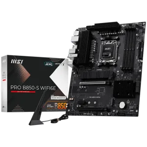 MSI PRO B850-S WIFI6E, ATX, Socket AM5, 4x DDR5 Dual Channel  up to 8200(OC)MHz, 2x PCIe x16 slot, 2x M.2 slot, 4x USB 5Gbps, 3x USB 10Gbps, 1x USB 10Gbps Type-C, HDMI, DP, 7.1 HD Audio, 2.5G LAN, WiFI 6E, BT, 3Y