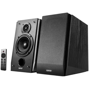 Edifier R1855DB 2.0 Bookshelf Speakers, BT V5.1, Optical, Coaxial, RCA, 0.75-inch Tweeters, 4-inch Drivers, Sub-Out, 70W (RMS), Control Knobs and Remote Control, Matte Black