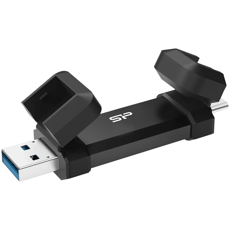 Silicon Power 1TB DS72 Dual USB-C/USB 3.2 Gen 2, Portable External SSD, Steam Deck and iPhone 15 Pro, R/W: up to 1050MB/s; 850MB/s, Black