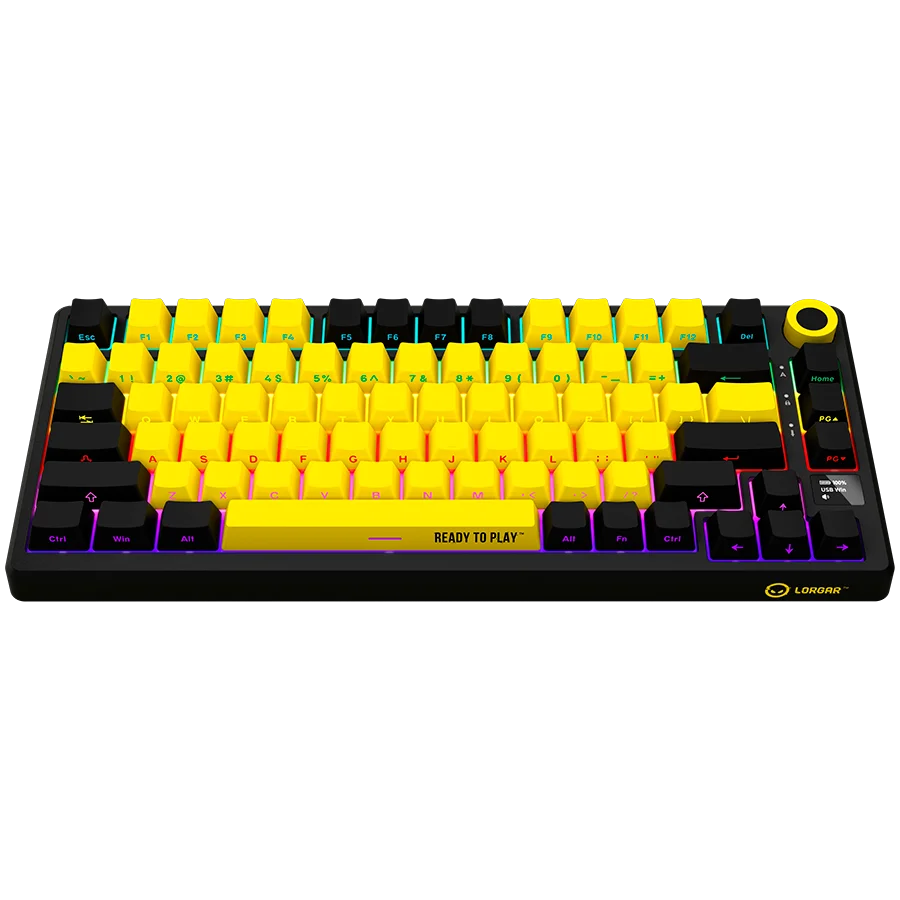 LORGAR KBP7075W, Wireless 75% Mechanical Gaming Keyboard Pro, Black/yellow, EN layout