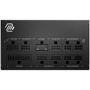 MSI MAG A750GL PCIE5, 750W, 80 Plus Gold, ATX Form Factor, 100~240 Vac Input Voltage, 47Hz ~ 63Hz Input Frequency, 120 mm Fan, 140 x 150 x 86mm, Active PFC, OCP, OVP, OPP, OTP, SCP, UVP, ATX, 2xEPS, 4XPCi-E, 8xSATA, 4xMOLEX, 1xFDD, 7Y