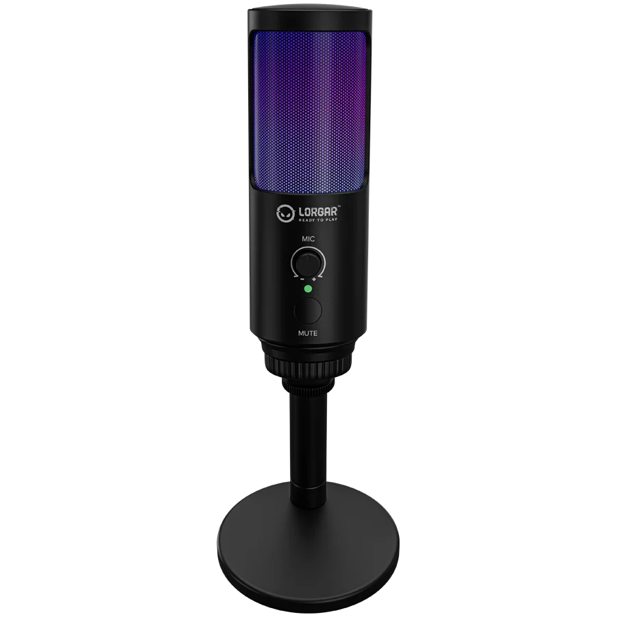 LORGAR SMP40, RGB Microphone with external mute button and metal stand, Black